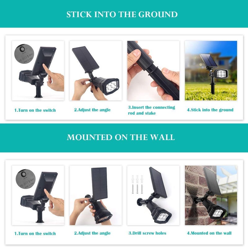 URPOWER أضواء شمسية خارجية URPOWER 2 في 1 كشاف شمسية مقاوم للماء أضواء حائط تعمل تلقائيًا أضواء ممرات إضاءة المناظر الطبيعية للحديقة - أبيض بارد (عبوة 2)  - Image 5